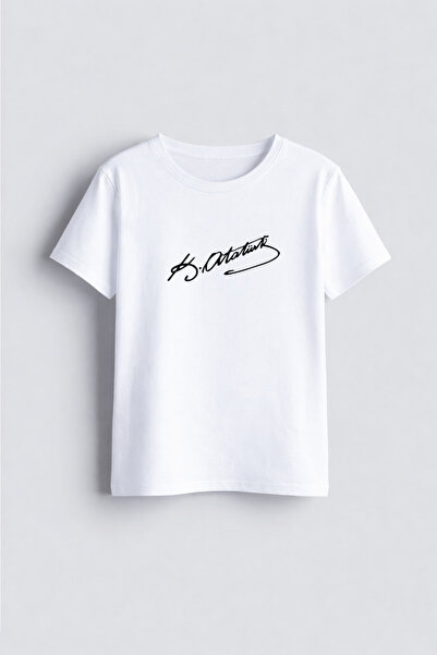 AYDESİGN Μπλουζάκι για παιδιά με στάμπα Mustafa Kemal Atatürk, λευκό, με λαιμ...