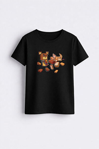 AYDESİGN Super Bear Adventure Printed Crew Neck Black Kids T-Shirt T-Shirt