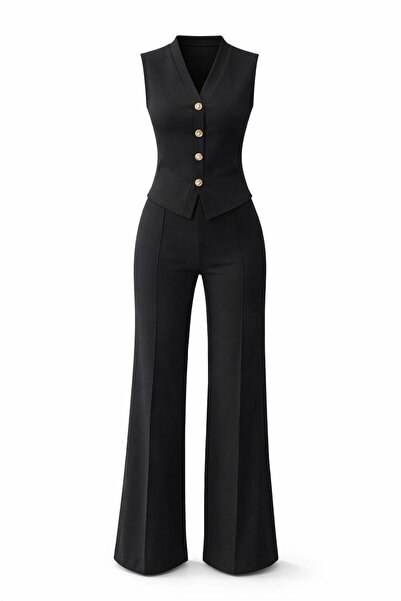 Narferita Set pantaloni și sacou Nireya modal cu nasturi aurii vestă