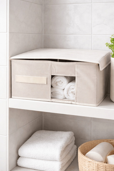 LUXWAY HOME Pencereli Kapaklı Katlanabilir Çok Amaçlı Bez Saklama Kutusu Hurç...