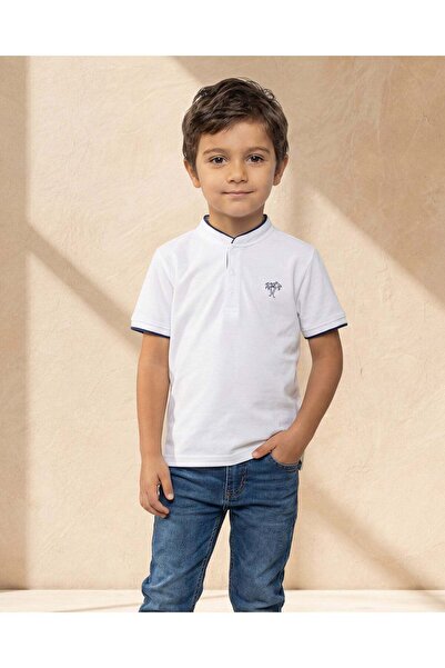 REDTAG Boys White Embroidered Logo Polo Shirt