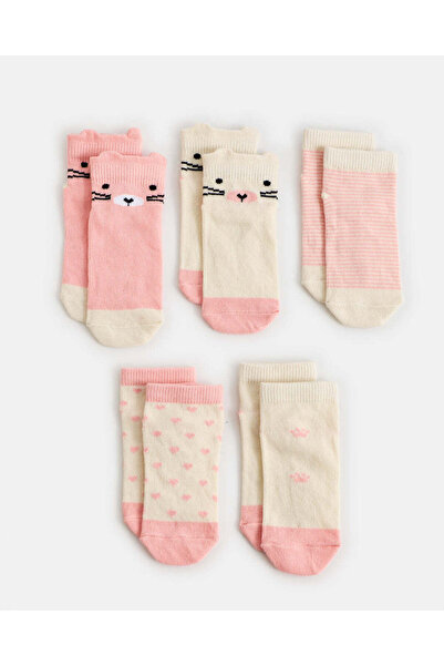 REDTAG Infant Girls Assorted Jacquard Ankle Length Socks (5 Pack)