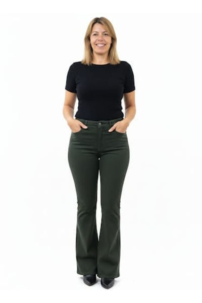 HaiModa Kadın İspanyol Paça Pantolon Büyük Beden Yeşil