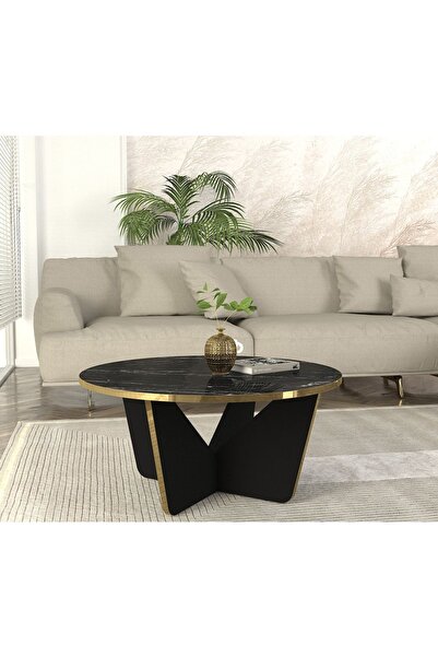 UnicUtil Masă de cafea, Marble Elegance, UnicUtil, 75 x 75 x 35 cm, Negru-Aur...