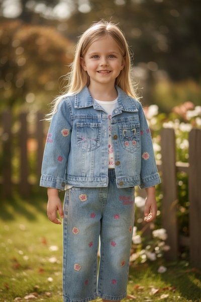 mirkon Girls' 3-Piece Denim Set with Elastic Waist 2/3/4/5 Years