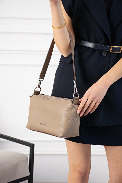 PIEL LINO حقيبة كتف وحقيبة كروس نسائية من الجلد الطبيعي PL037-D VİZON