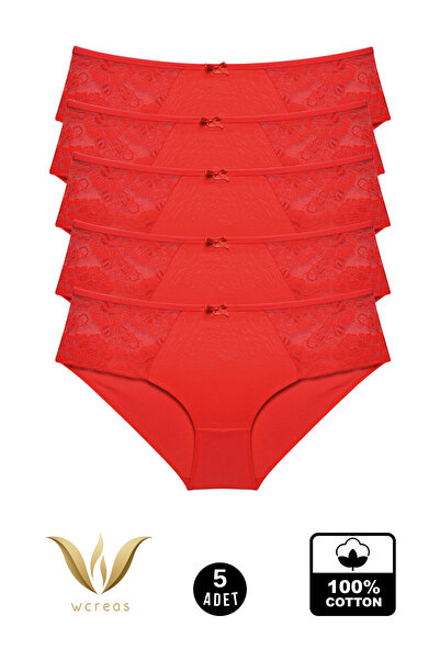 wcreas YANLARI DANTELLİ PAMUKLU KADIN BATO KÜLOT, 5'Lİ PAKET PAMUKLU YUMUŞAK ...