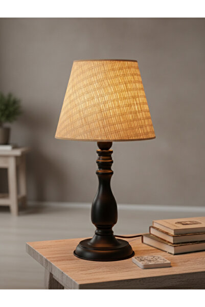 Decodelight Siyah Rustik Modern Metal Ayak 25cm. Çapında Bambu ve Hasır Siyah...