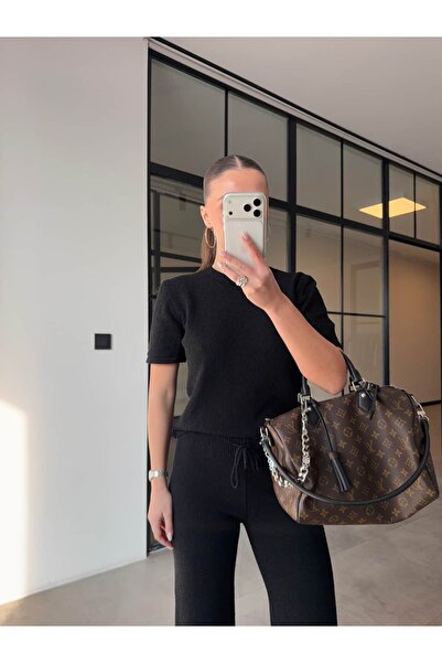 BB Bensu Buyruk Short Sleeve Basic Knitwear Set Black