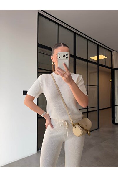 BB Bensu Buyruk Short Sleeve Basic Knitwear Set Ecru
