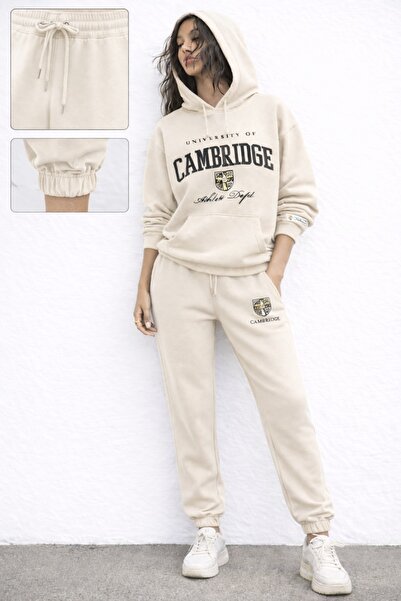 MARKATEM Markatem3Iplik Cotton Back Panel Printed Hooded Oversize Hoodie Swea...