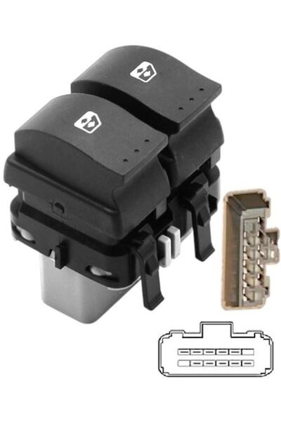 Üstün Renault Megane 2 Sol Şoför Tarafı Çiftli Cam Düğmesi Gri Soket (ANC 214)