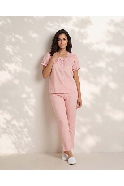 REDTAG طقم بيجاما نسائي وردي سادة مكون من قطعتين