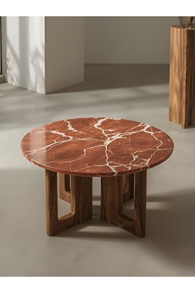 Grand CNS Group ROSA Mermer Sehpa, Ahşap Ayaklı, Özel Tasarım