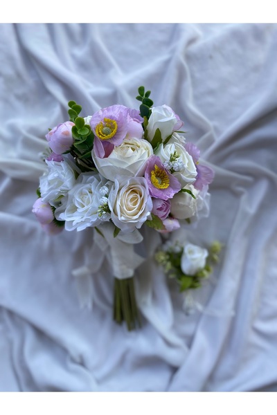 Z&B FLOWERS Gelin Buketi El Çiçeği Nikah Çiçeği Soft Buket Yapay Çiçek