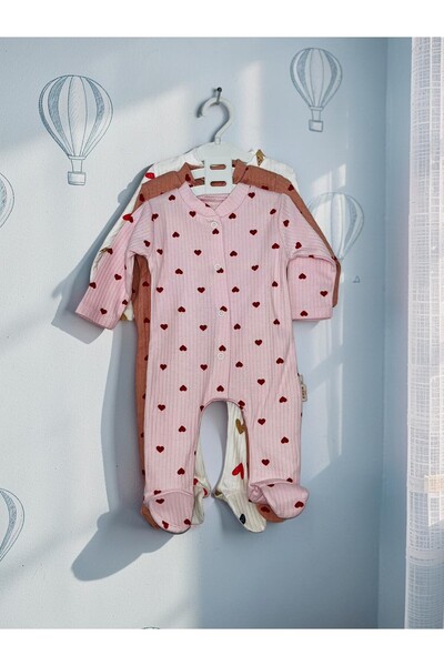 Zıbzıb baby 3'lü Saf Pamuklu desenli bebek tulumu 1-3-6 aylık