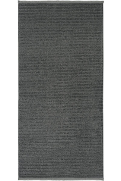Cool Halı Marcos Antrasit Gri Düz Renk Modern Çizgili Makinede Yıkanabilir İn...