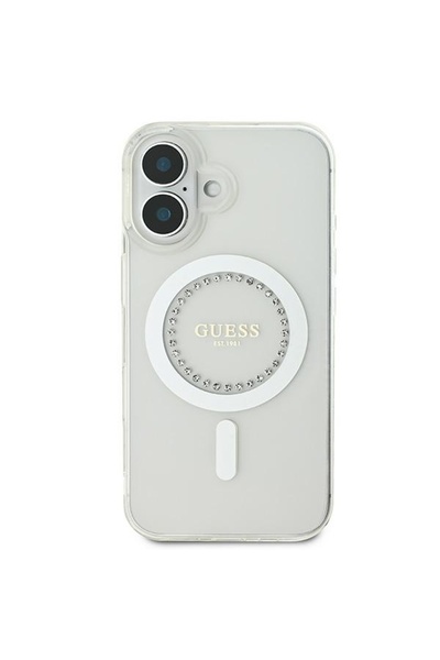 Guess IML Rhinestones MagSafe Case for iPhone 16 Plus 6.7" White