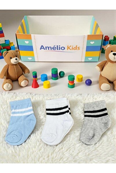 Amélio Kids جوارب من القطن العضوي للجنسين، عبوة من 3 قطع، بتفاصيل مخططة فاخرة...