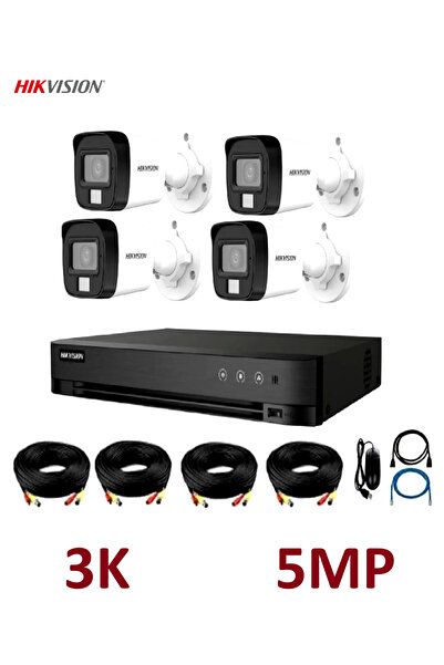 Hikvision 5MP CCTV System, DVR with 4× 5MP Cameras and 4× 20m Cable Kits