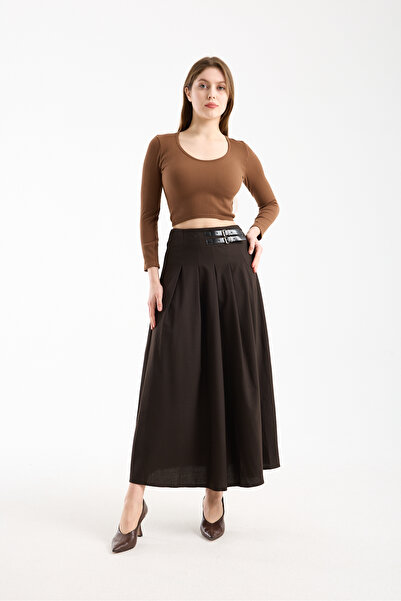 winmoda Pleated Long Maxi Skirt with Side Belt Detail 94 cm Lima Woven – Hija...