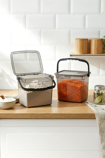 NESS HOME 2-Piece Mega Size (4 Liter) Flour Storage Container with Handle - G...