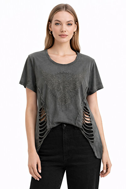 ERLINE KADIN TAŞLI CUT-OUT DETAYLI T-SHIRT