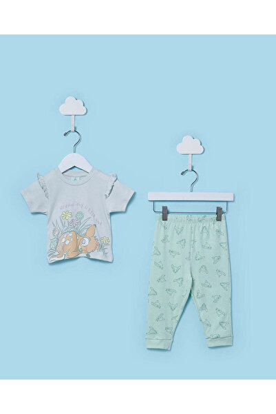 REDTAG Infant Girls Green Bambi Short Sleeve Pyjama Set
