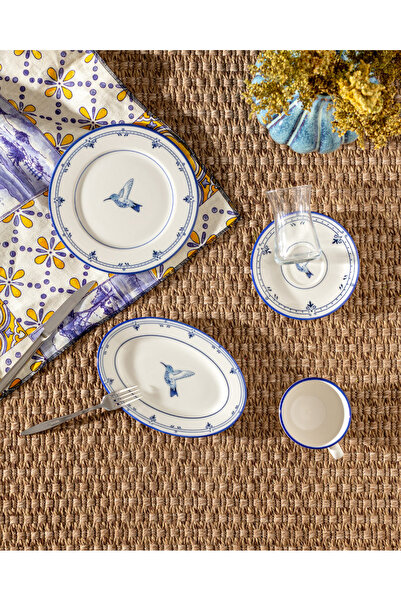 Madame Coco Oiseau 2 Kişilik 10 Parça İkram Yemek Seti - Mavi/Beyaz