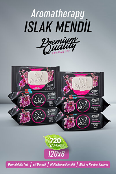 Papilion Aromatherapy Islak Mendil 120 Yaprak x 6 Paket (720 Yaprak) pH Denge...
