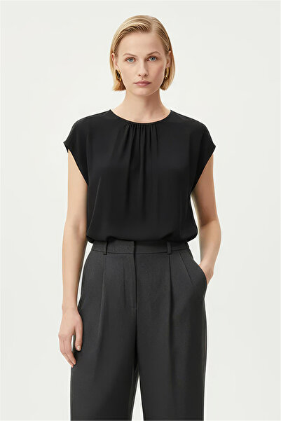 Perspective Black Crew Neck Blouse