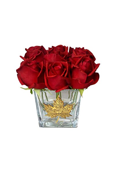 GLOİRE CHİC Red nine roses oda parfümü 9 bordo gonca gül kare vazo