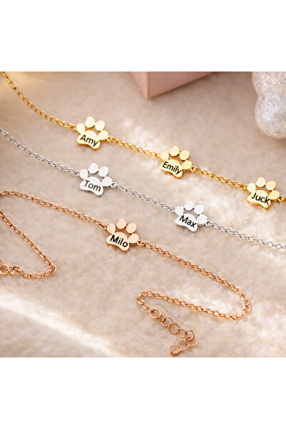 Soleildor 925 ayar Orijinal Gümüş Kişiye Özel İsimli Gümüş Kolye (3 patiye ka...