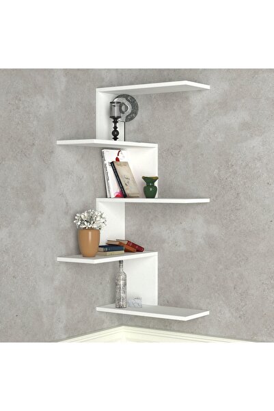 UnicUtil Etajera de perete pentru colt UnicUtil, 52 x 52 x 109 cm, Alb