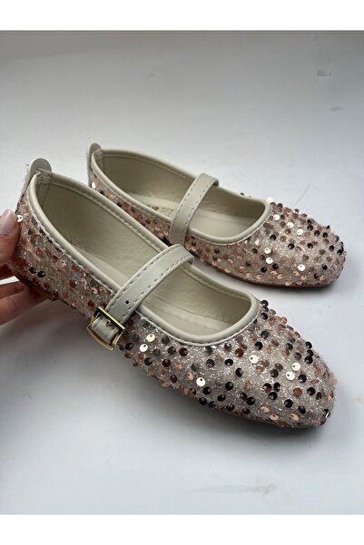 Nstil Daily Women's Cream Ballerina Shoes with Straps, Rubber Buckle, Sequin ...