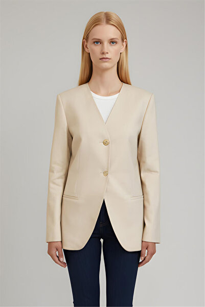 Perspective Beige V-Neck Jacket