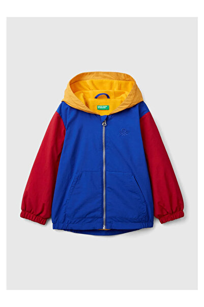 Benetton United Colors of Boys' Saks Blue Mix Logo Embroidered Raincoat