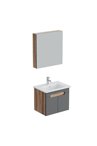 AQUA BAGNO Luvi Alt dolap + Üst dolap -Lavabo dahil-65 cm.-3 parça
