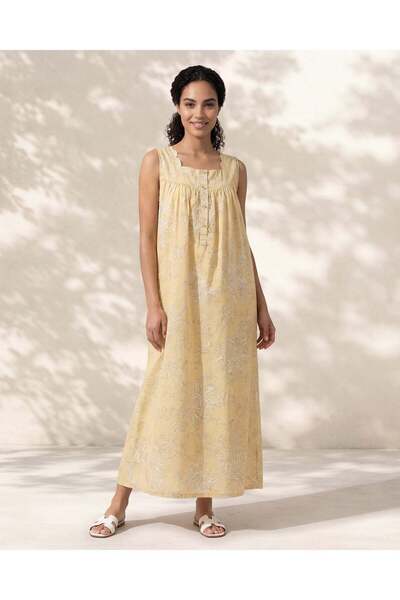 REDTAG Women Yellow Printed Sleeveless Nightgown