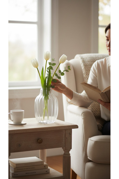 zezedesing Прозрачна стъклена кръгла ваза | Модерна декоративна ваза за цветя...