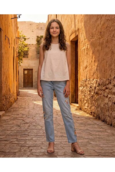 REDTAG بنطلون كاجوال أزرق للبنات في المرحلة الثانوية