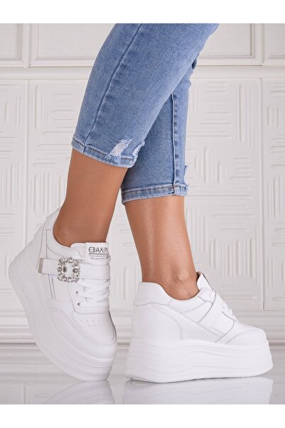 ALOGO Women's White Platform Sneakers Made of Alorna -Leather, 40