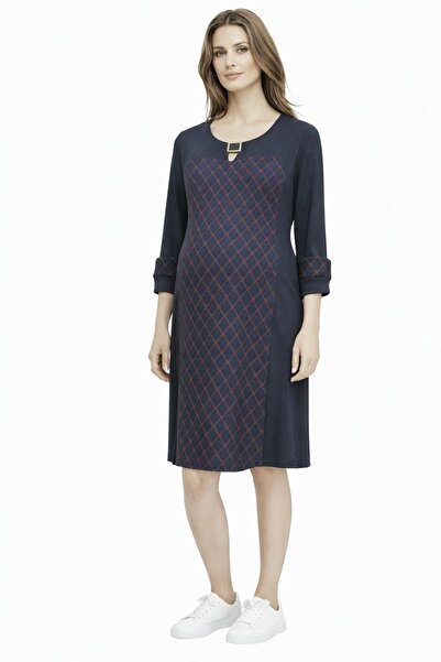 Desen Hamile Giyim Yakası Aksesuarlı Hamile Elbise