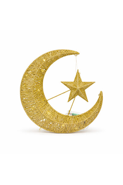 Generic Golden Ramadan Crescent Moon and Star LED Hanging Decoration