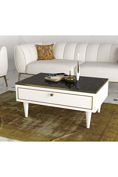 UnicUtil Masa de cafea Luxury Editon, 90 x 60 x 42 cm, Alb-Negru