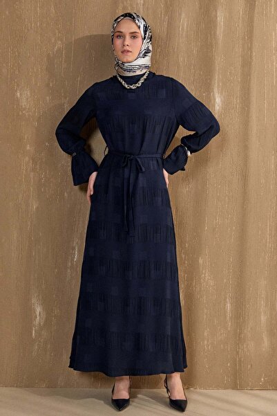 Setrms Kare Desenli Kuşaklı Elbise