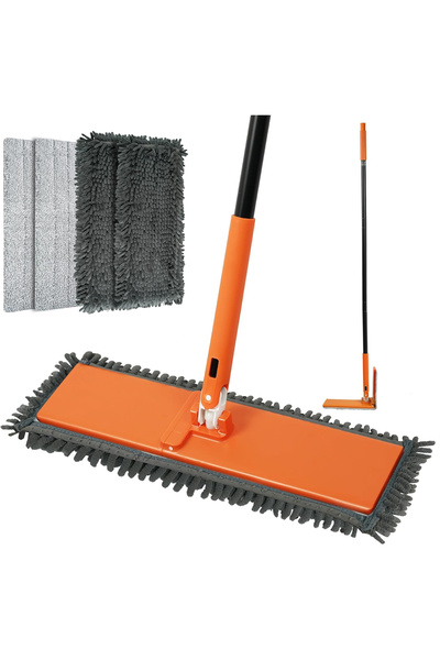 JEHONN Flat folding mop with 2 Chenille cloths and 2 microfiber cloths
