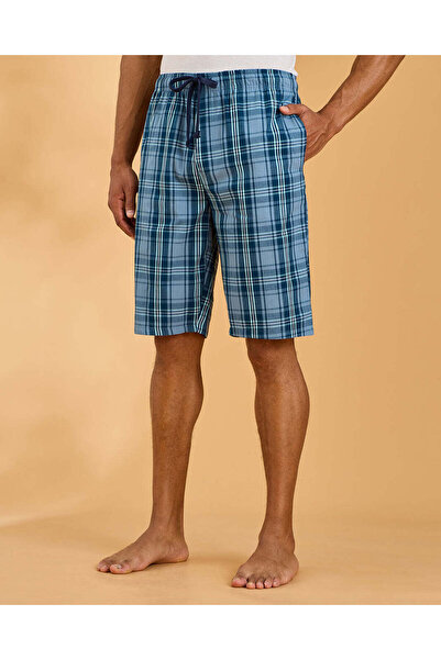 REDTAG Men Blue Checkered Pyjama Shorts