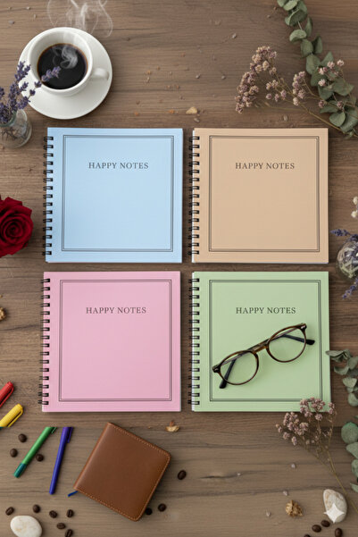 Defterci A5 Spiral Notebook Set of 4 - Checkered 80 Sheets Each 14 X 14 cm