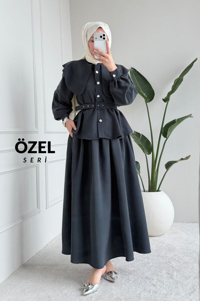 Mogi Butik Comfortable Cut Belt Detailed Hijab Women's Skirt Suit 3153 - Spec...